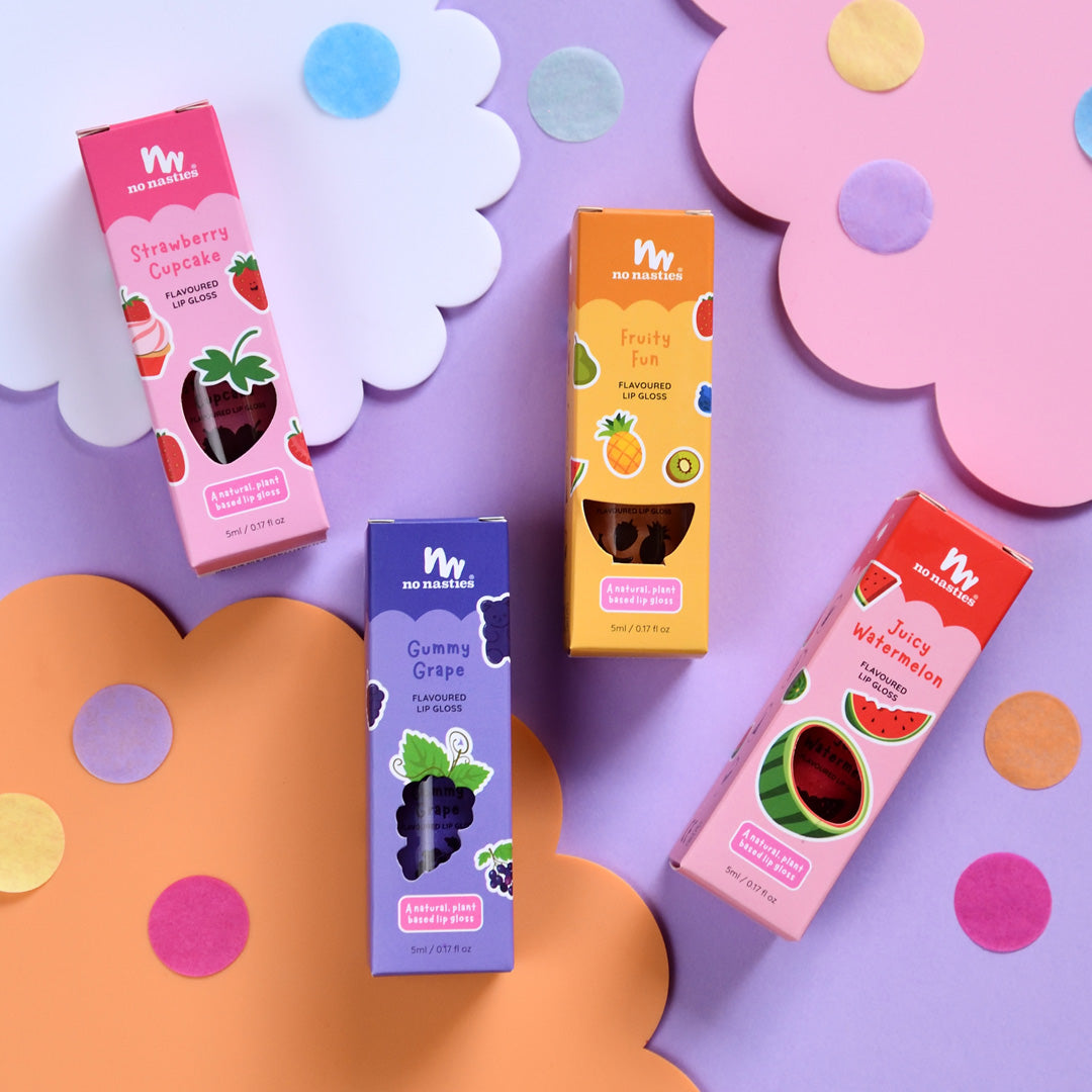 no nasties natural kids lip gloss wands in juicy watermelon