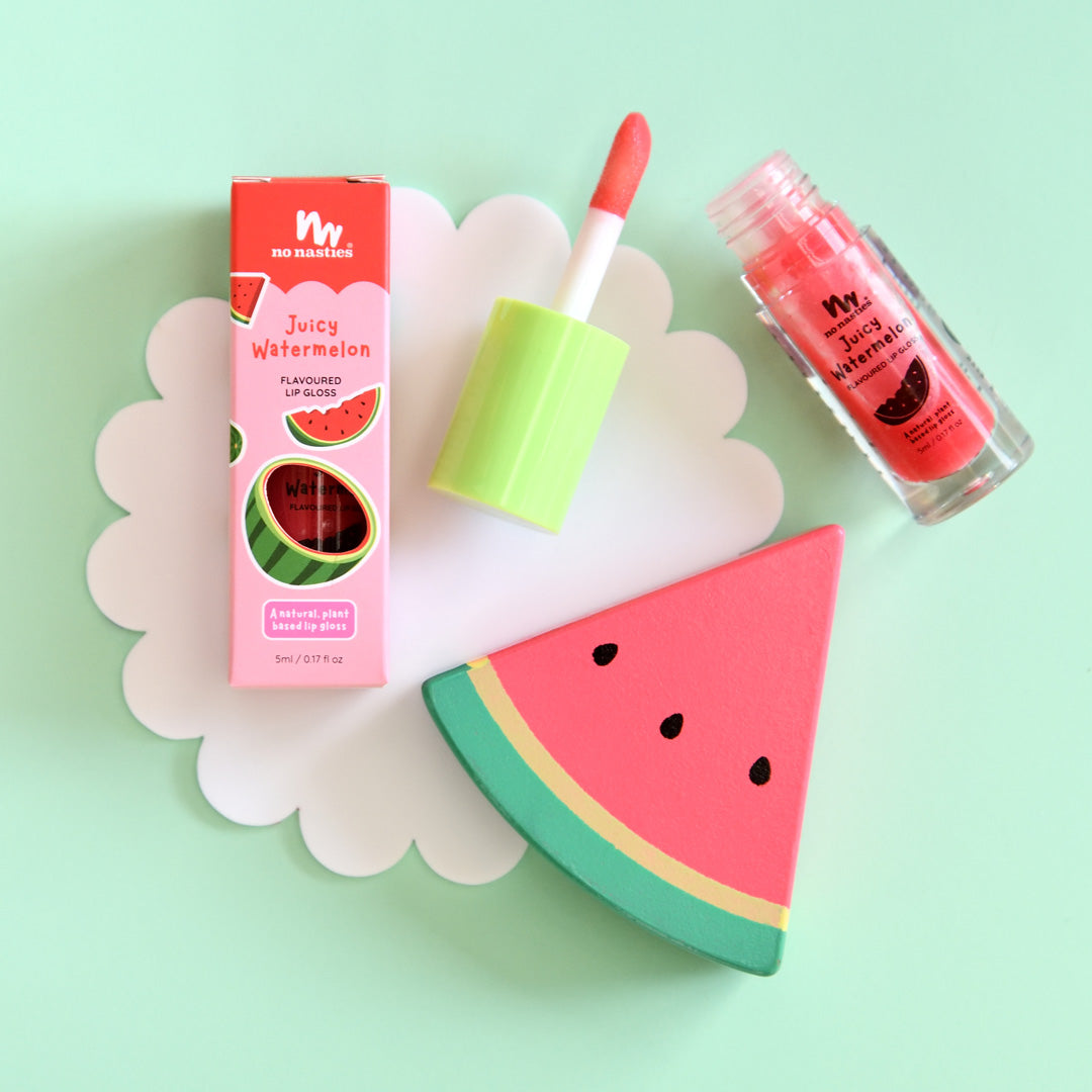 no nasties natural kids lip gloss wands in juicy watermelon