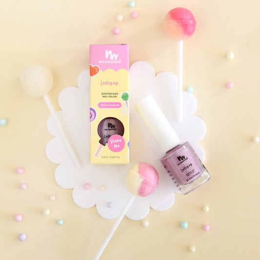 no nasties scented kids nail polish lollipop in candy ice pink