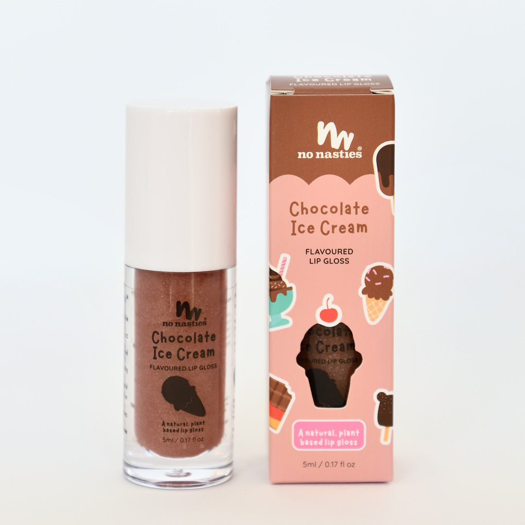no nasties natural kids lip gloss wands in chocolate ice cream