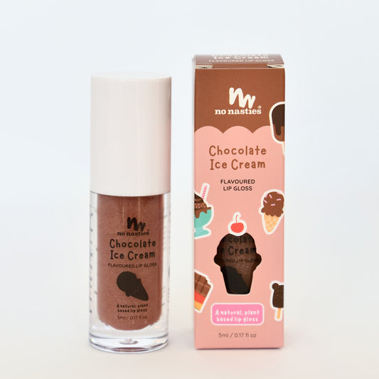 no nasties natural kids lip gloss wands in chocolate ice cream