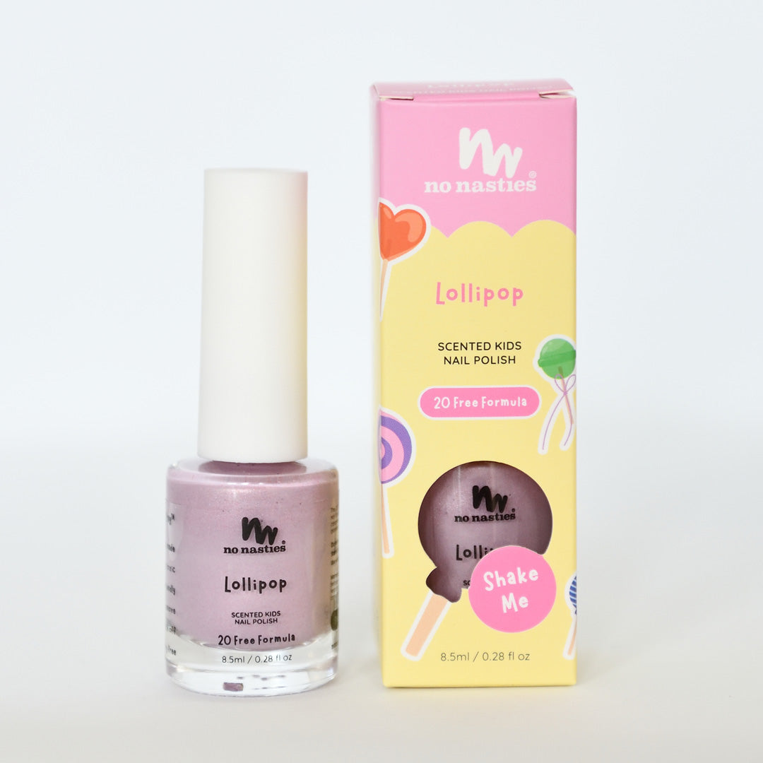 no nasties scented kids nail polish lollipop in candy ice pink