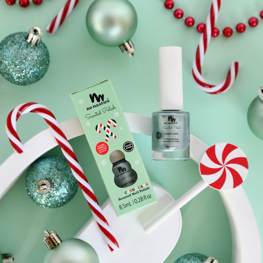 no nasties kids limited edition candy cane nail polish in pastel green (scented)