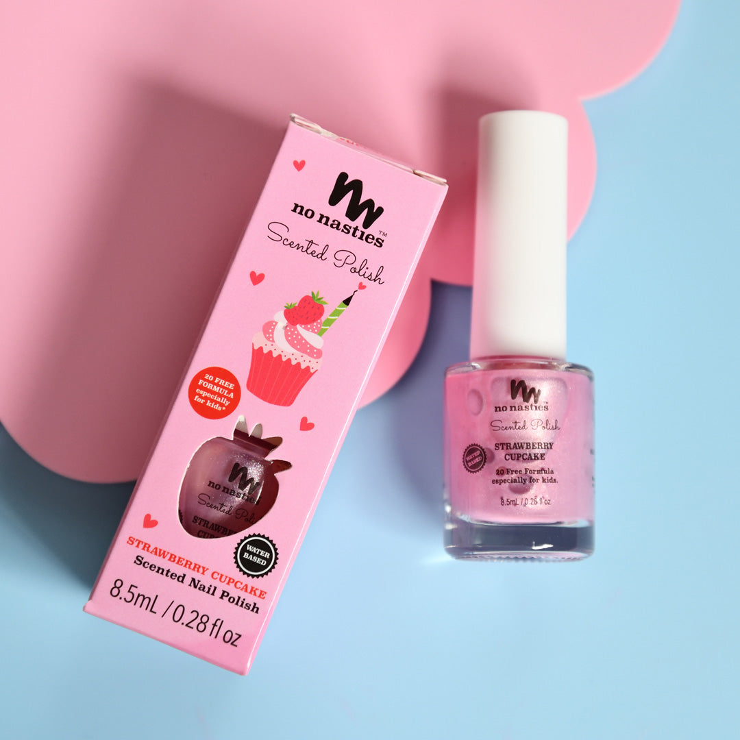 no nasties kids strawberry cupcake nail polish in pastel pink (scented)