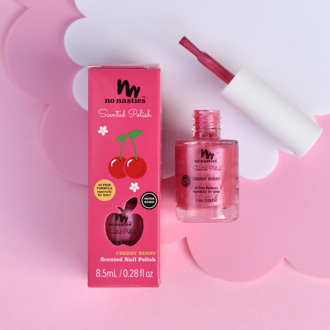 no nasties kids cherry berry nail polish in bright pink (scented) [NEW]