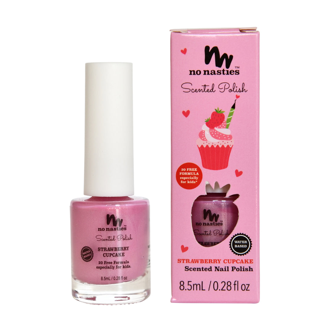 no nasties kids strawberry cupcake nail polish in pastel pink (scented)