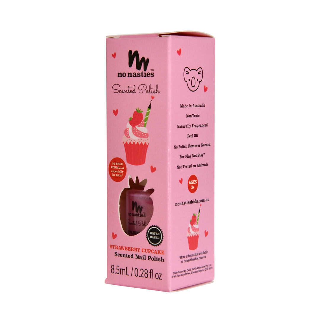 no nasties kids strawberry cupcake nail polish in pastel pink (scented)