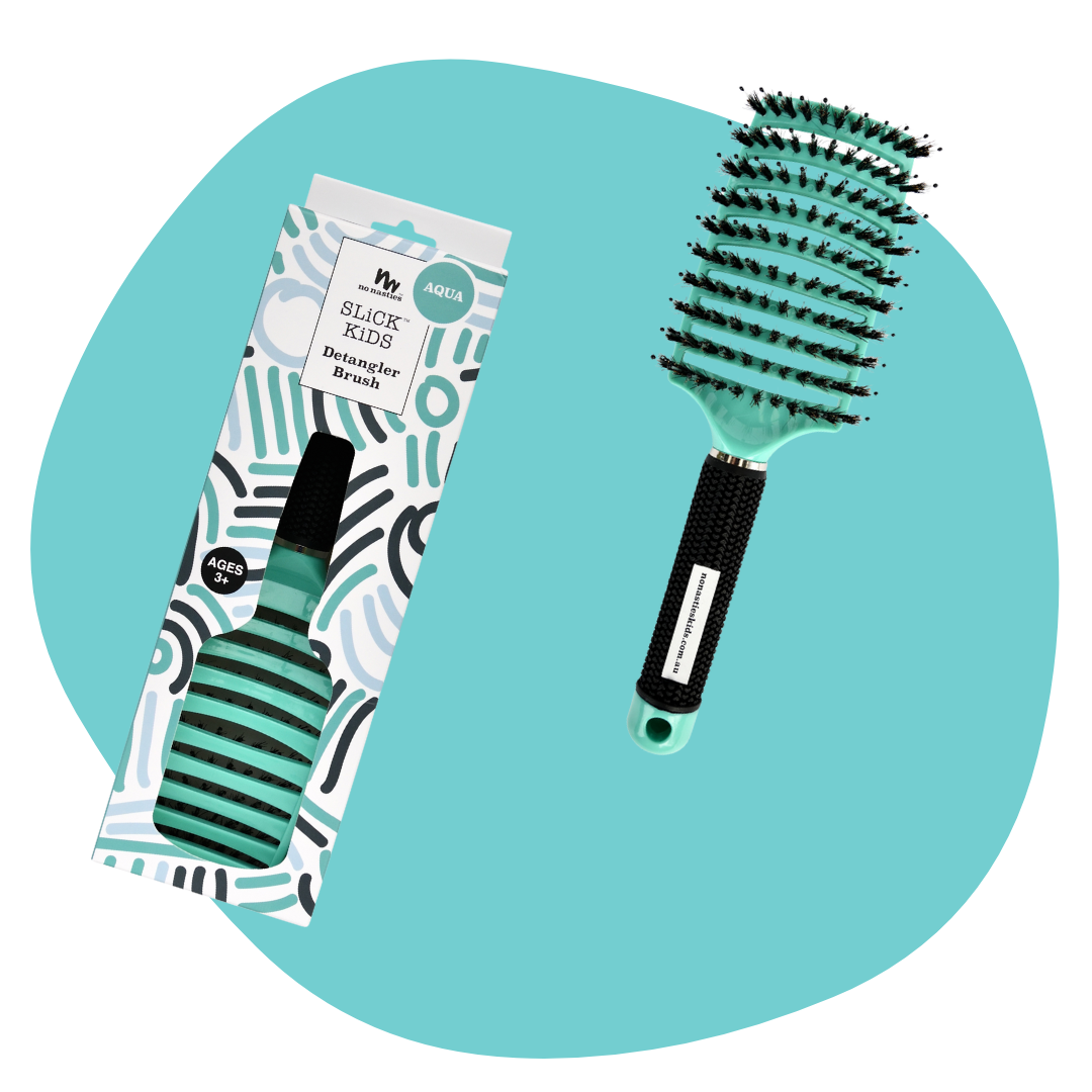 no nasties kids detangler hair brush in aqua